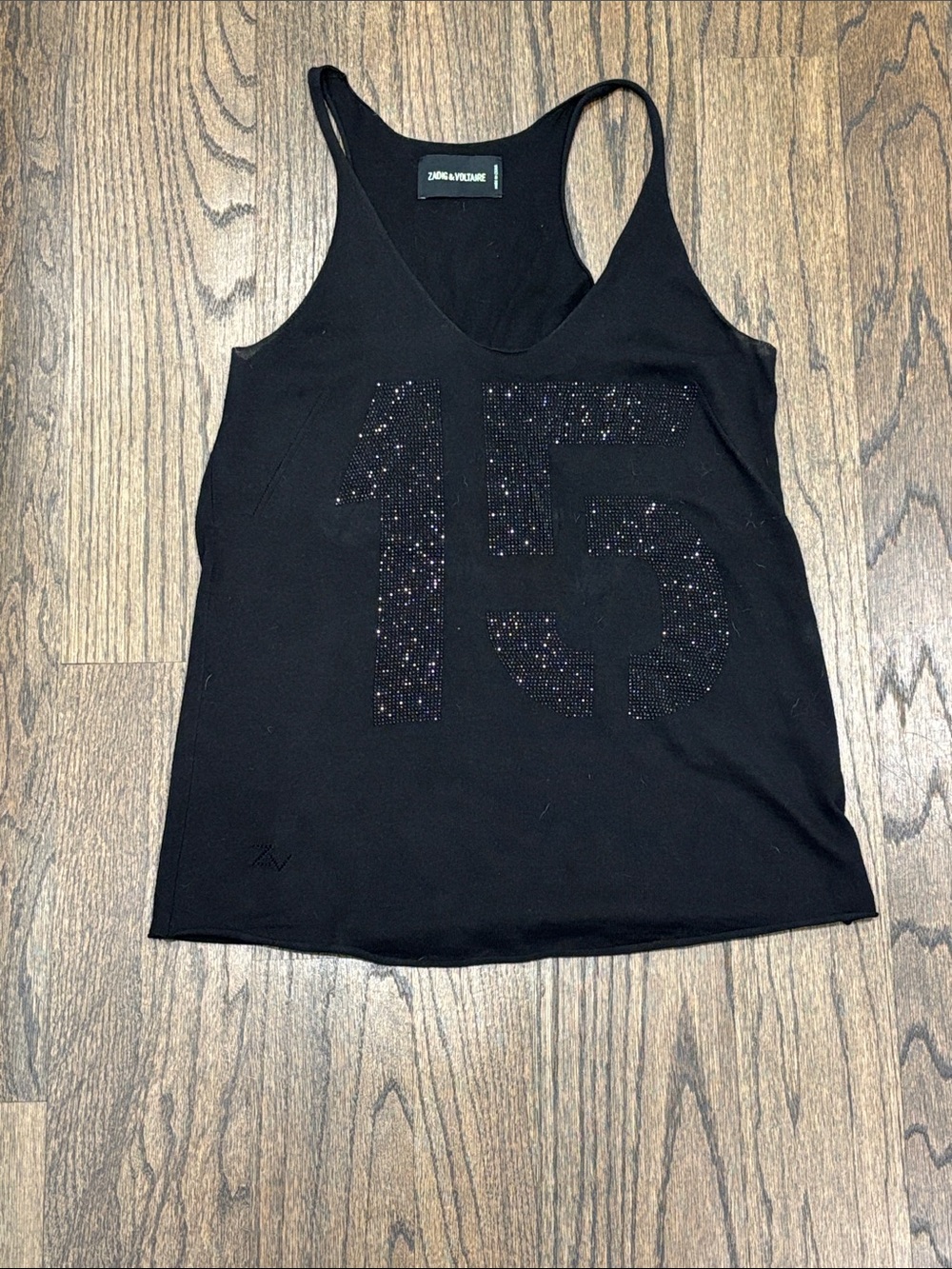 Zadig & Voltaire Black Crystal-Embellished '15' Tank